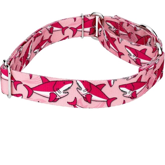 Country Brook Pets Pink Sharks Martingale Collar & Leash Sz M - Picture 3 of 7